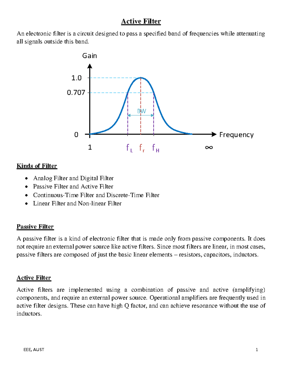 Active Filters ELECTRONICS 2nd Year. Ahmed SIr, 20162017. Active