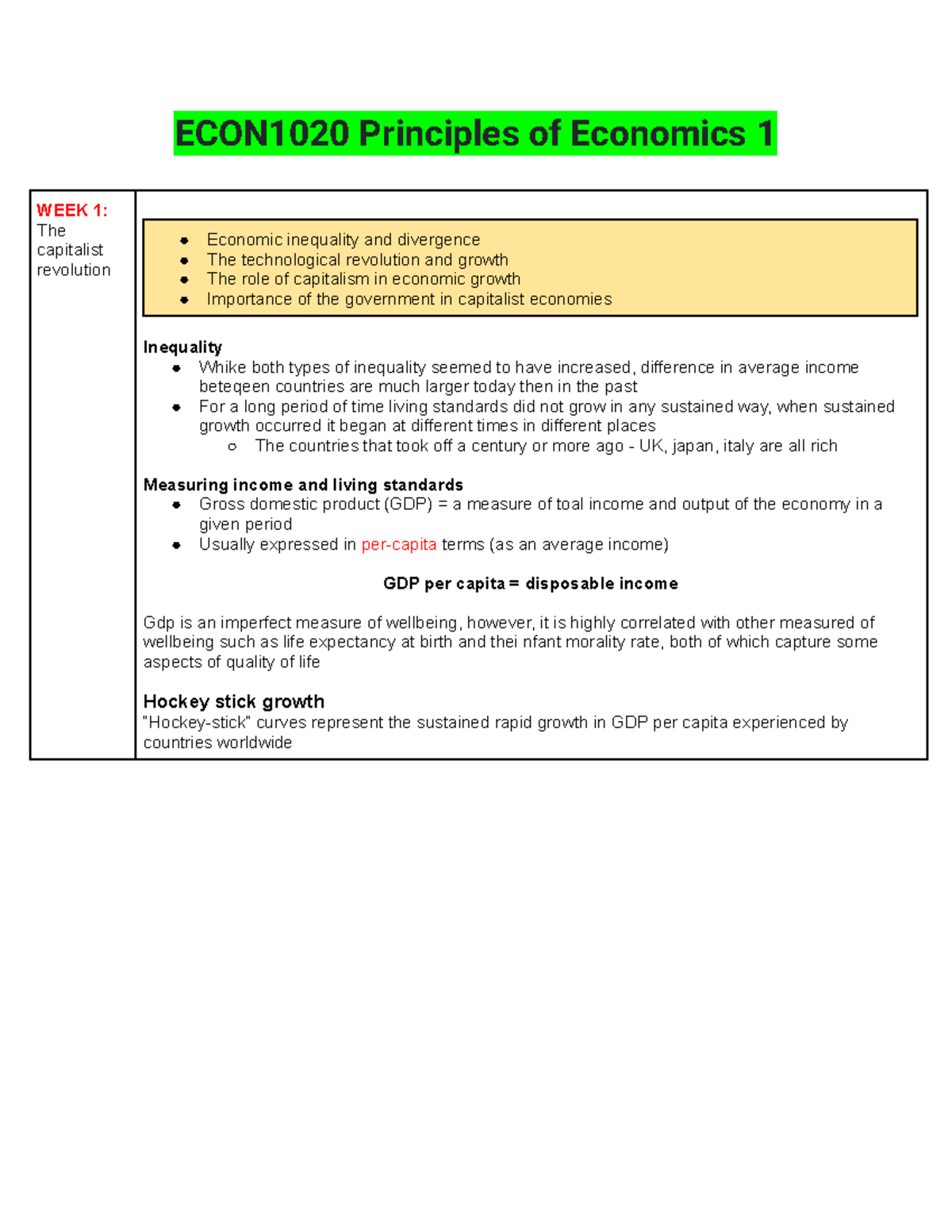 Economic Notes - Google Docs - ECON1020 Principles of Economics 1 WEEK ...