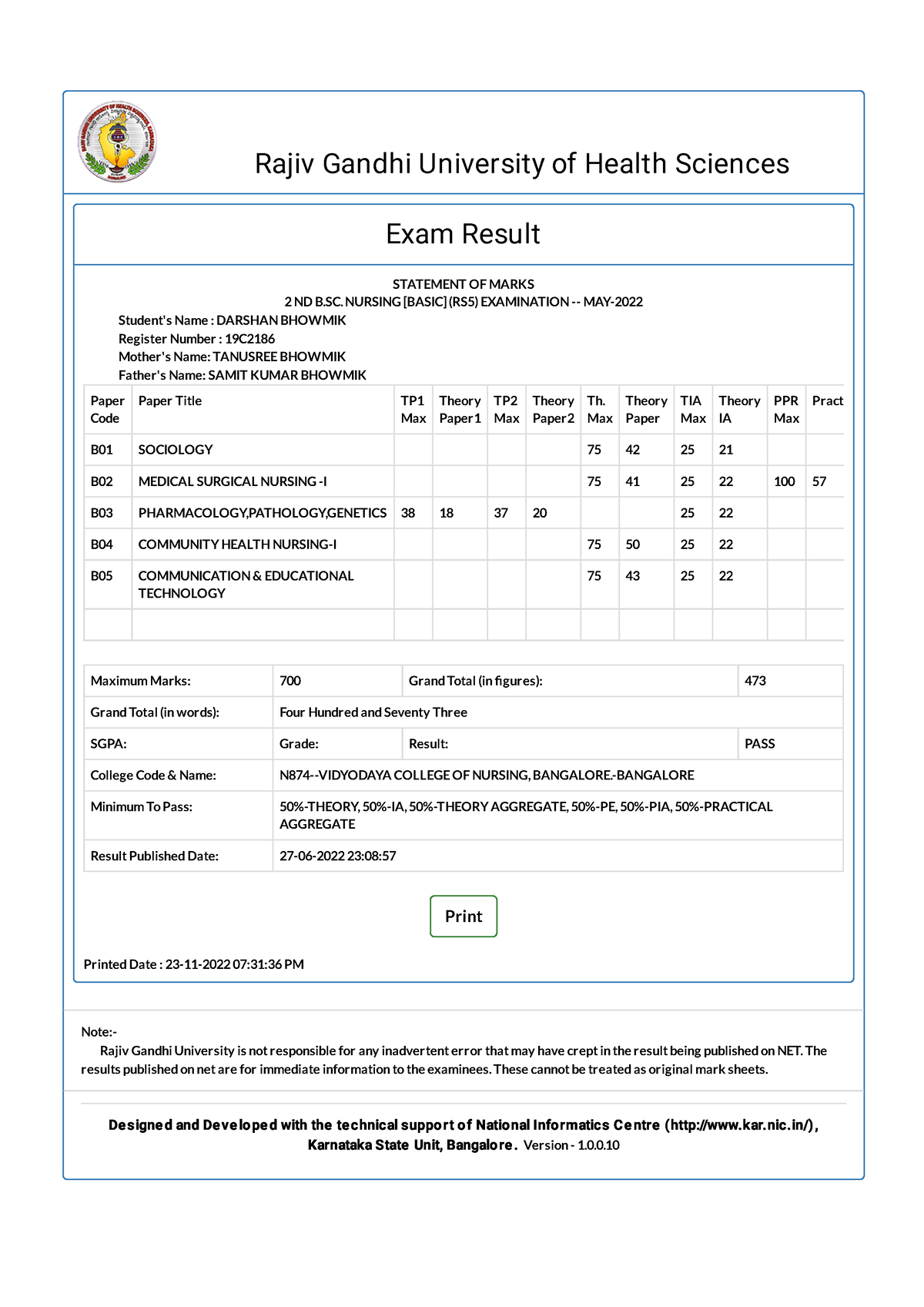 EMS Result 2yerr - I Am Nursing Students - Rajiv Gandhi University Of ...