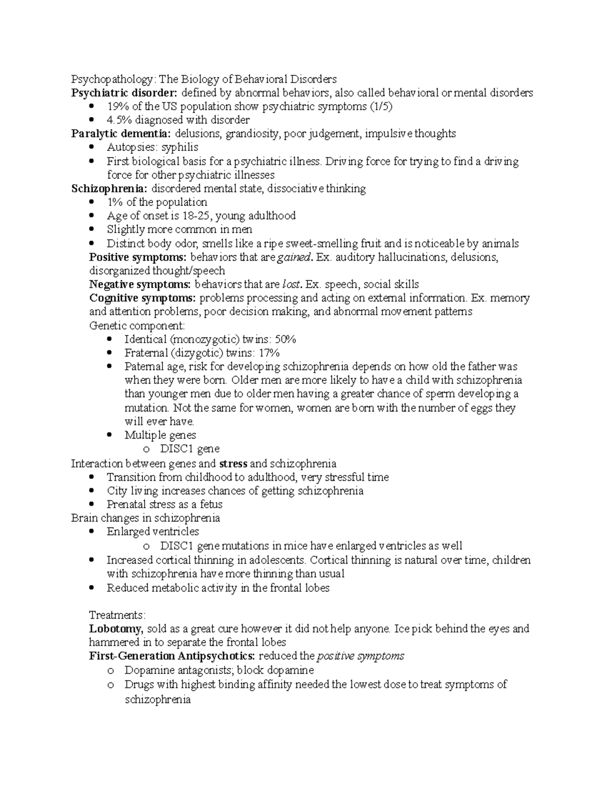 UNIT 5 Brain AND Behavior Psychopathology The Biology of Behavioral