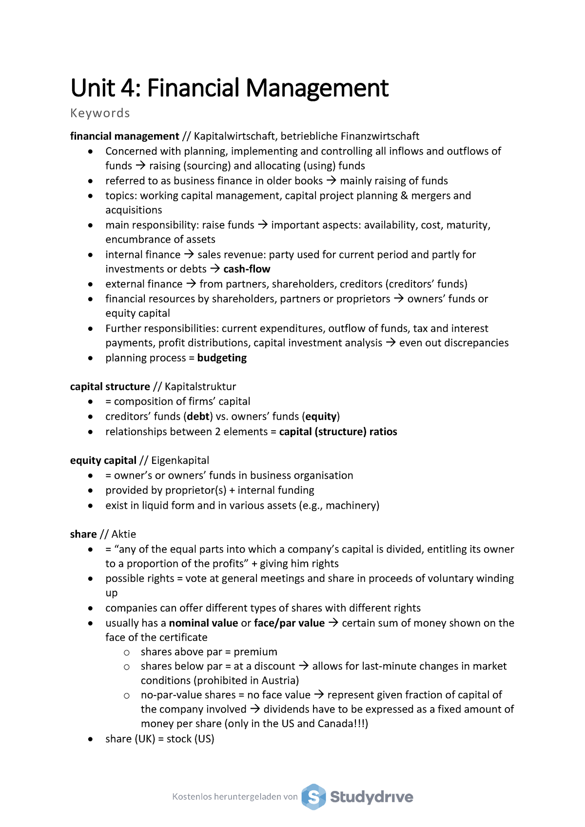 EBC 2 Unit 4 - EBC 2 Unit 4 - Unit 4 : Financial Management Keywords ...