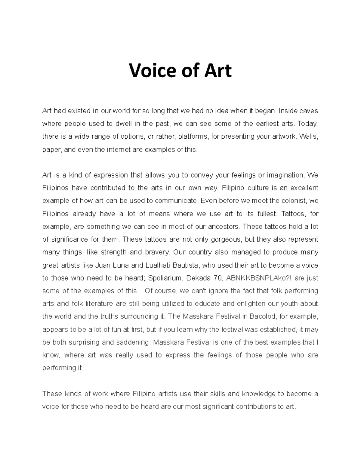 Art Appreciation Essay For Philippine Art - Voice Of Art Art Had ...