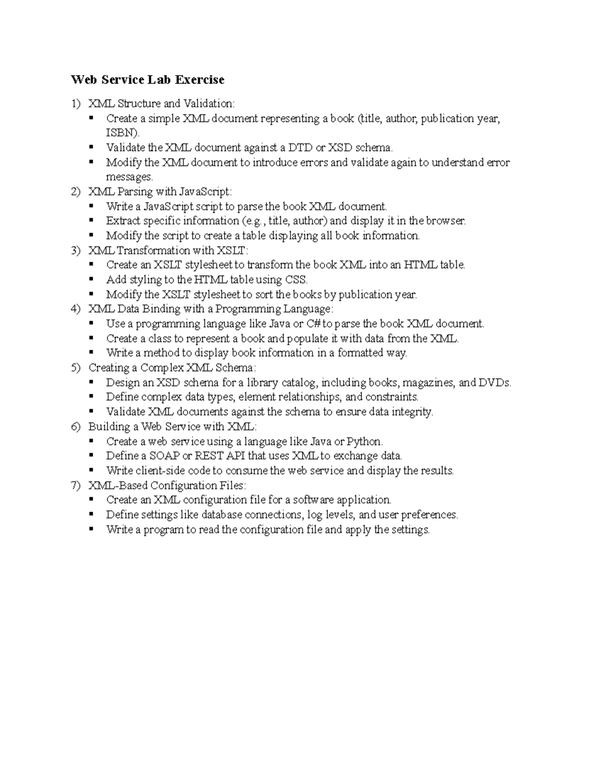 Web Service Lab Exercise - Validate the XML document against a DTD or ...