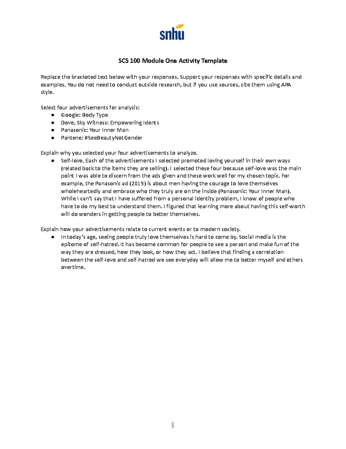 SCS 100 - Module 1 - JG - Advertisement selection Teacher: Jen Moore ...