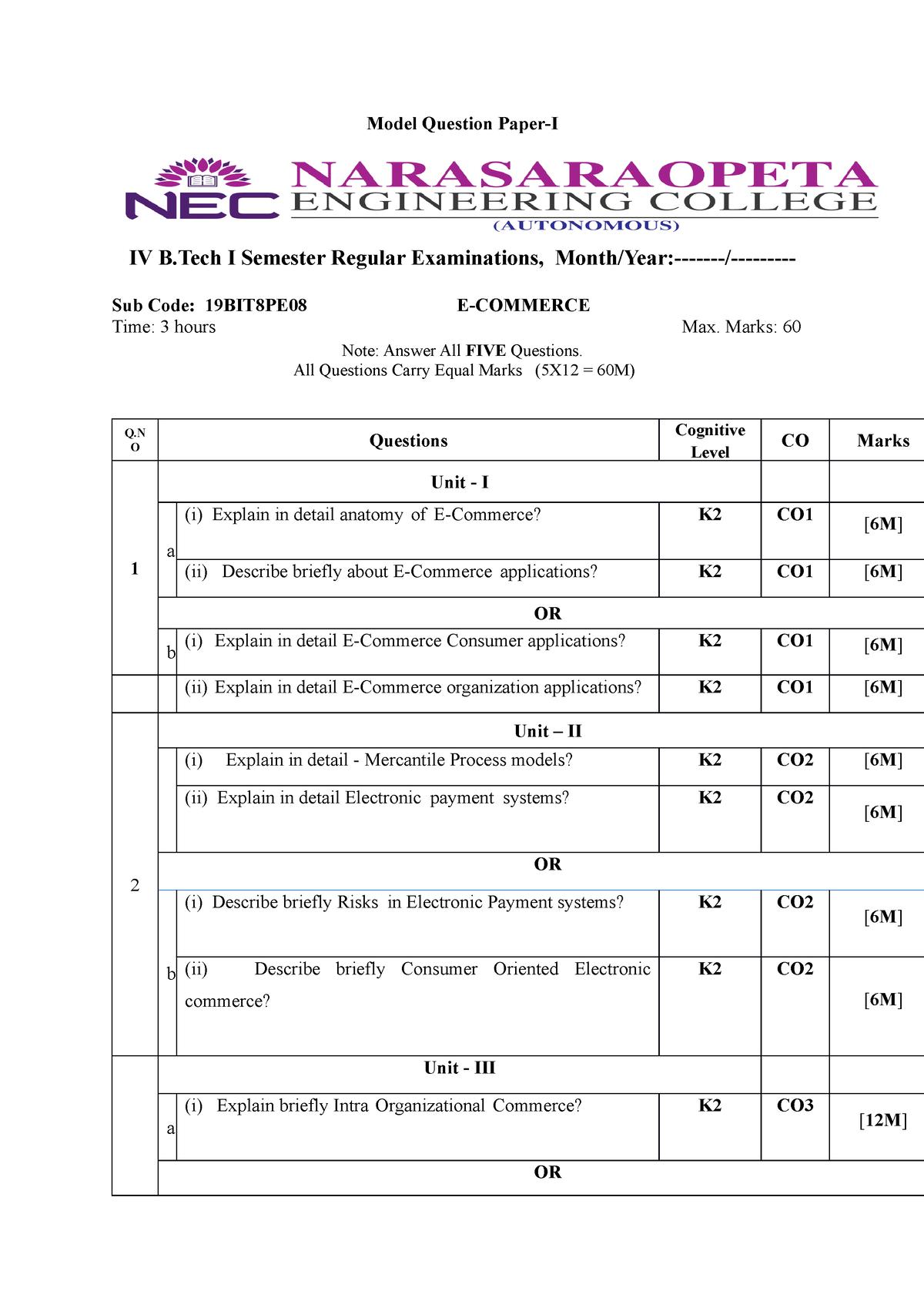 Model Question Paper - Model Question Paper-I IV B I Semester Regular ...