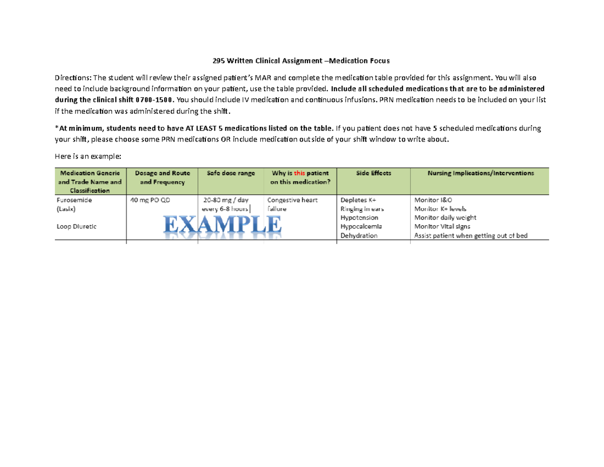 assignment sheet medical