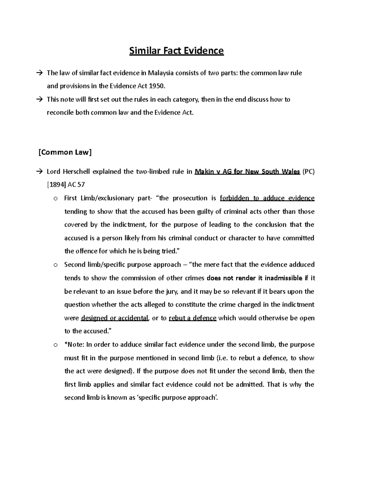 3. Similar Fact Evidence - Similar Fact Evidence The law of similar ...