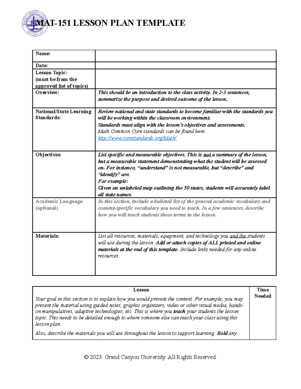 MAT-151 Lesson Plan Template - MAT-151 LESSON PLAN TEMPLATE Name: Date ...