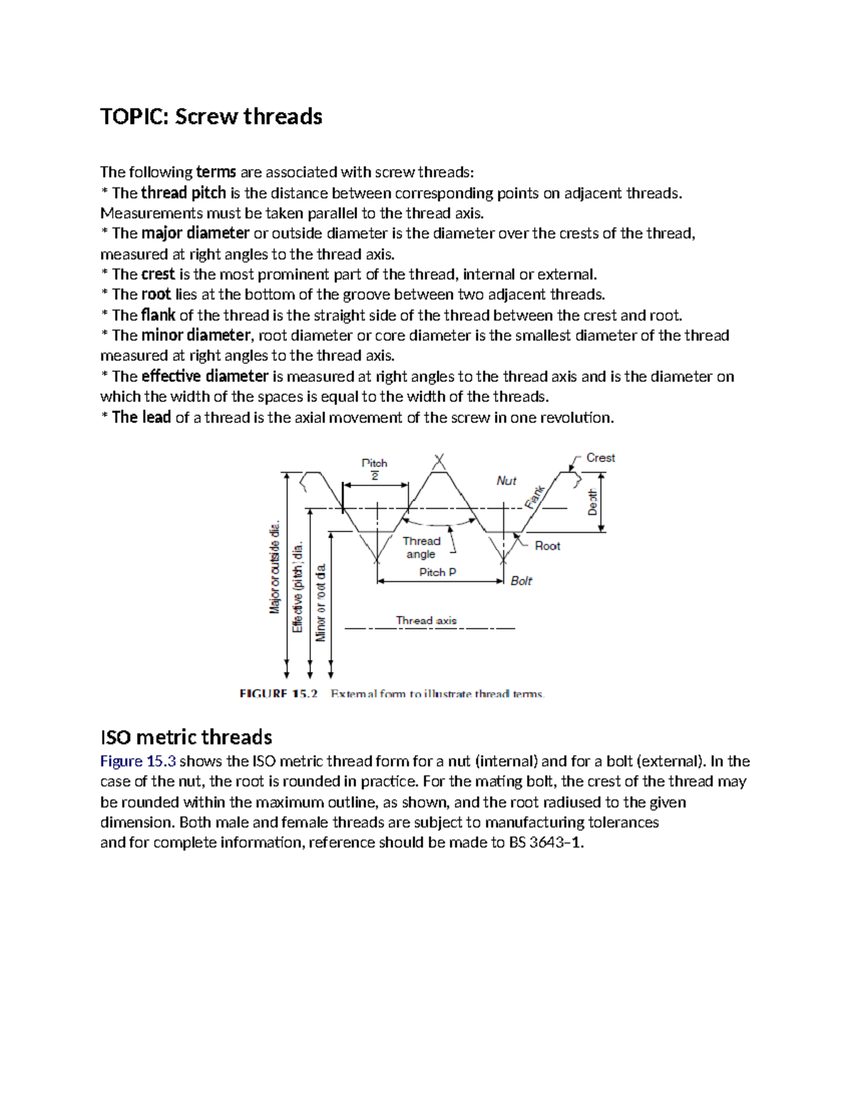 Screw threads - Lecture notes - TOPIC: Screw threads The following ...