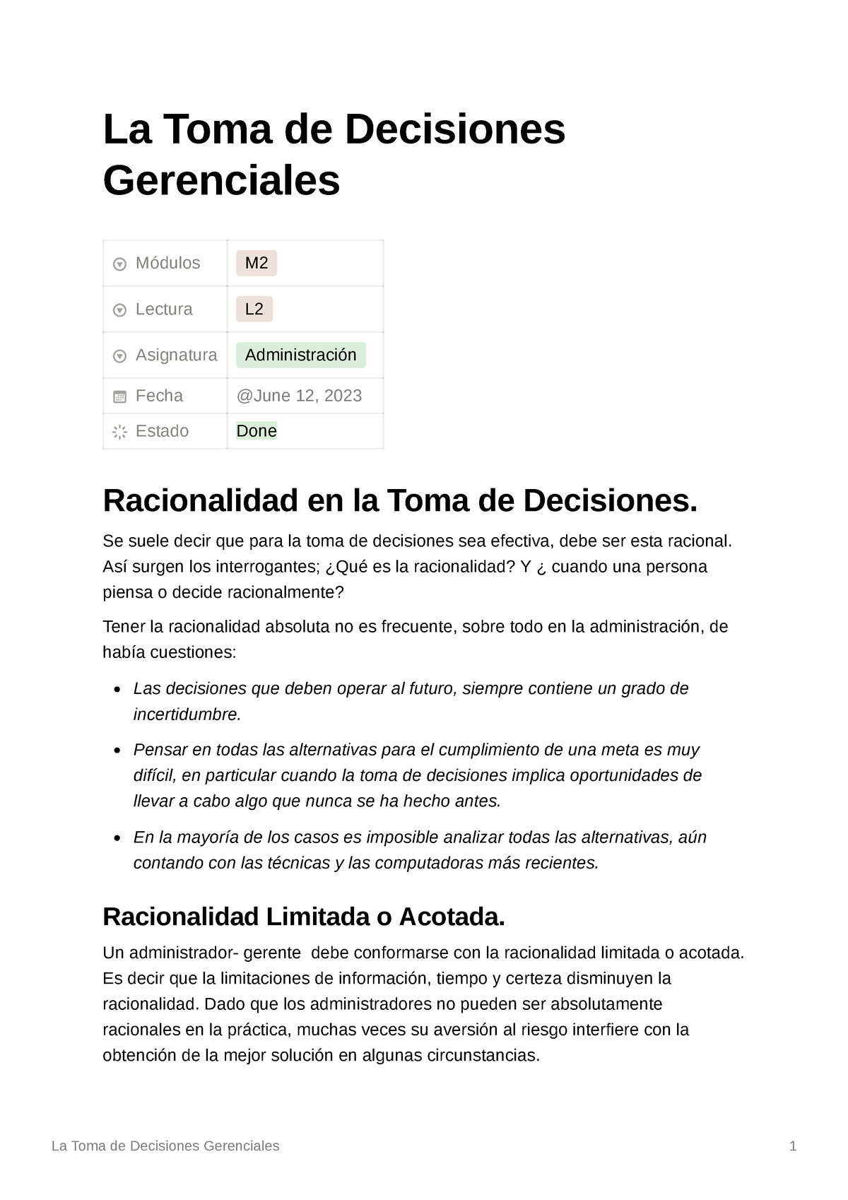 M2L2 La Toma De Decisiones Gerenciales - La Toma De Decisiones ...