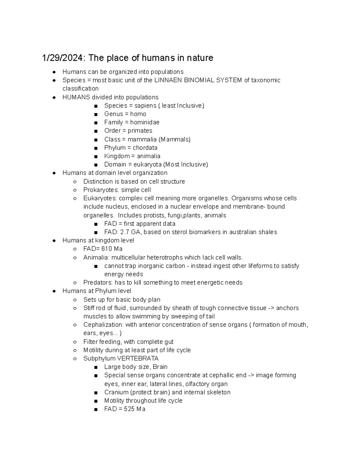 Anthro 105 Lecture - 1/29/2024: The place of humans in nature Humans ...
