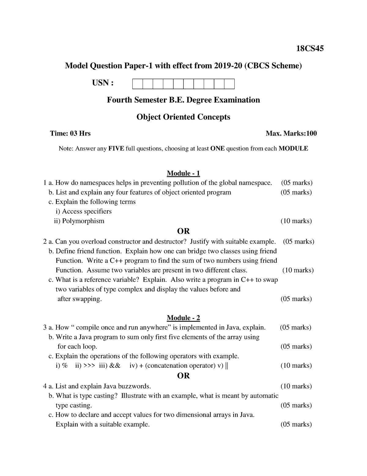 18cs451 - Notes - 18cs Model Question Paper-1 With Effect From 2019-20 