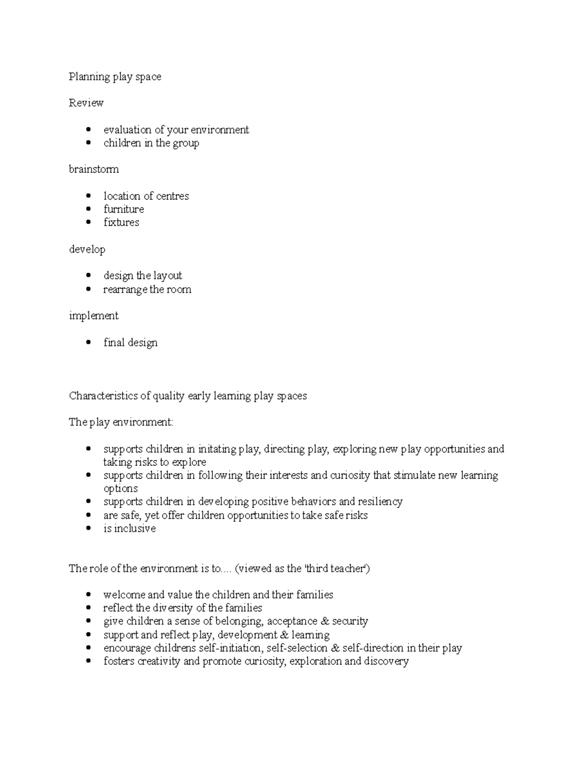 Notes 1 - Planning Play Space Review Evaluation Of Your Environment 