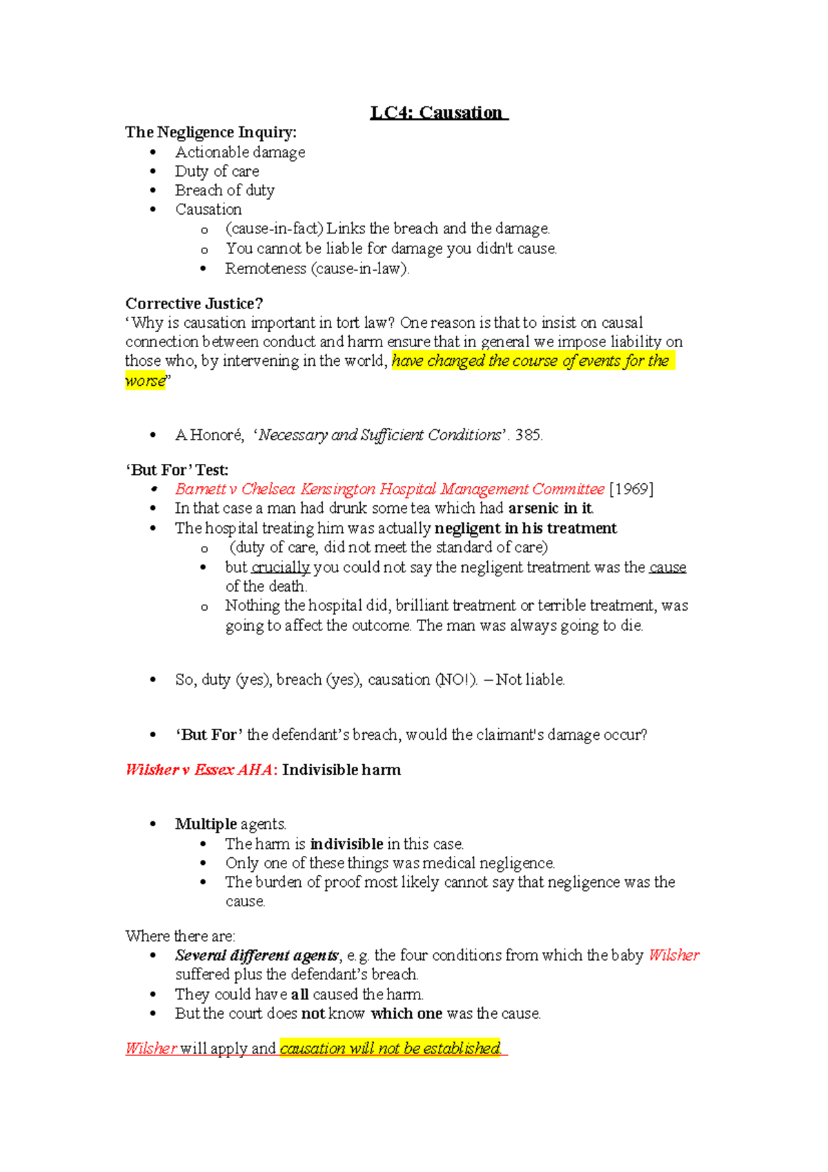 Causation Notes - LC4: Causation The Negligence Inquiry: Actionable ...