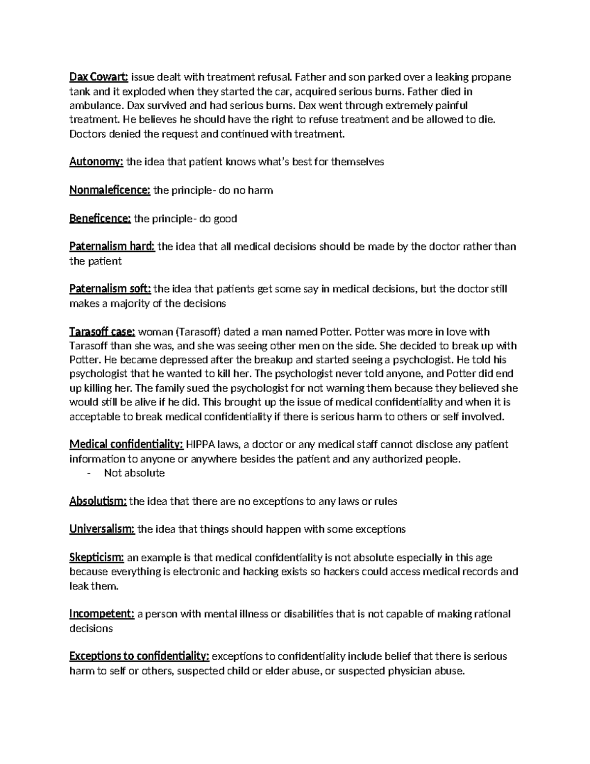 Healthcare ethics exam 2 Dax Cowart issue dealt with treatment