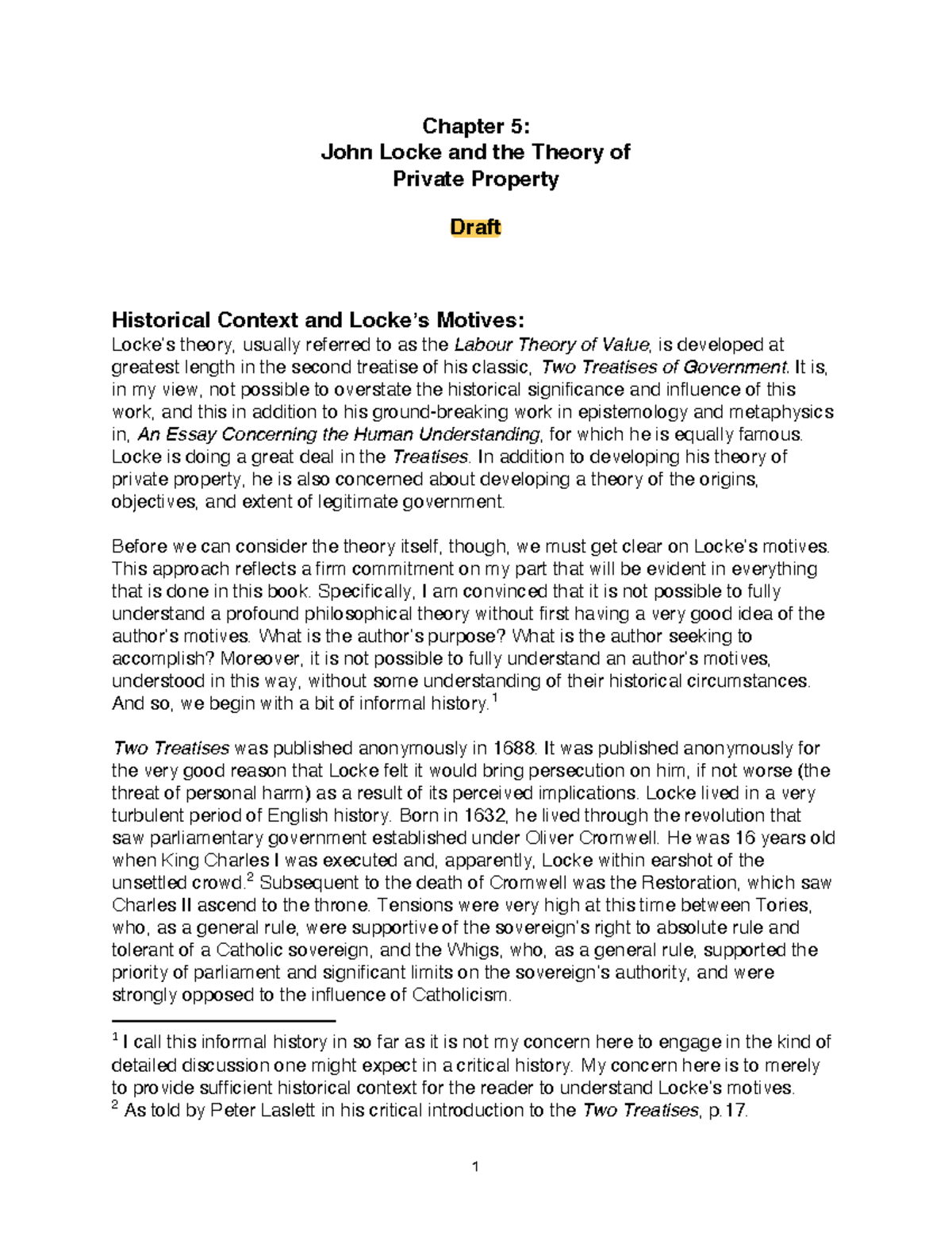 CH5 lecture note Chapter 5 John Locke and the Theory of Private