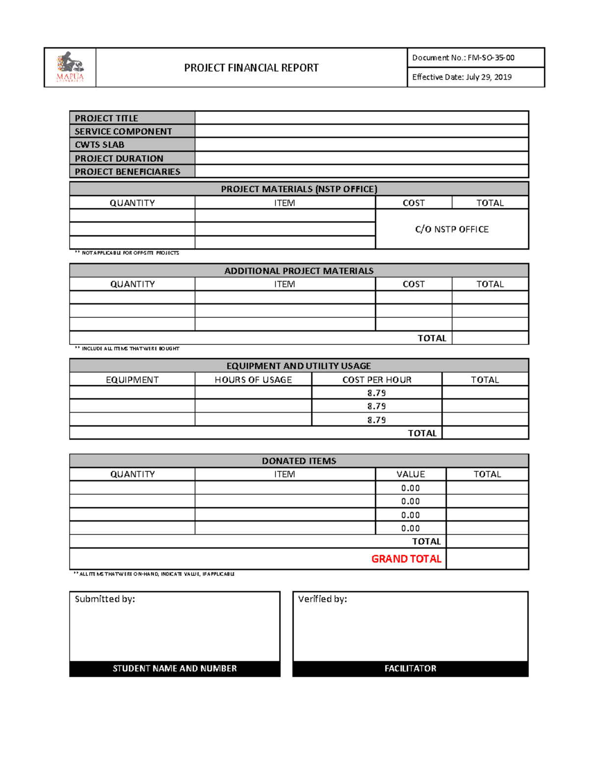 Project Financial Report Form - PROJECT FINANCIAL REPORT Document No ...