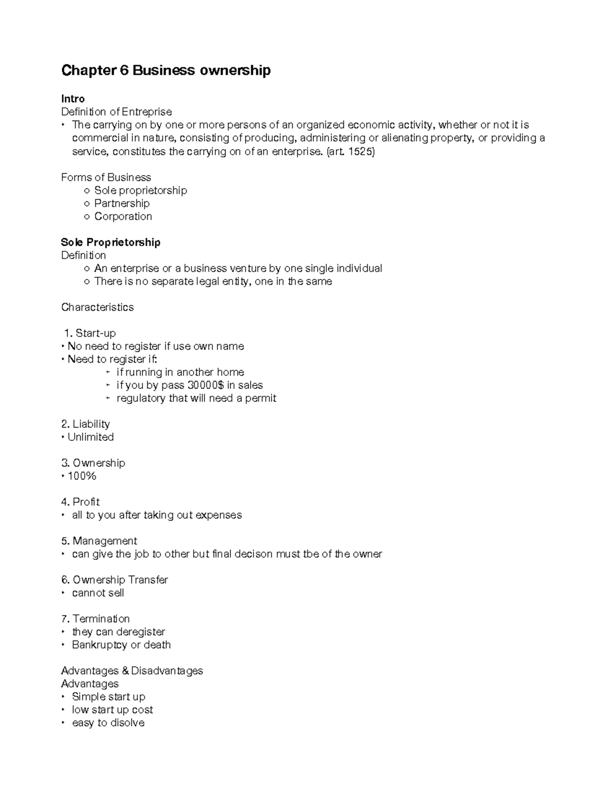 Final Exam notes comm315 - Chapter 6 Business ownership Intro ...
