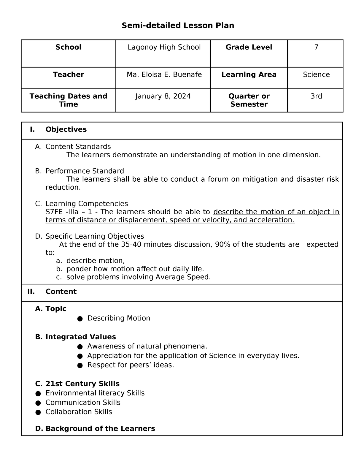 1 SDLP - Grade 7 Science - Semi-detailed Lesson Plan School Lagonoy ...