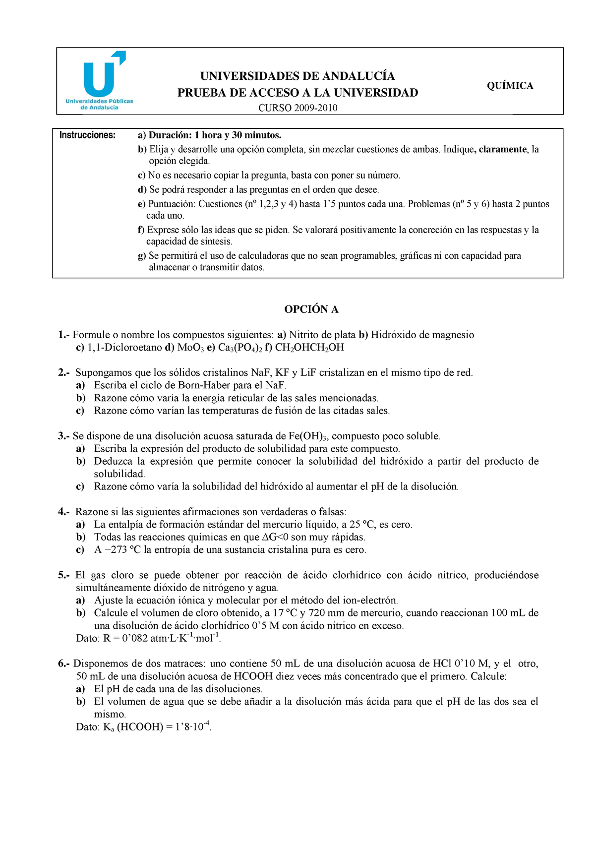 Examen Andaluc¡a 610 - Bxbxbx - UNIVERSIDADES DE ANDALUCÍA PRUEBA DE ...