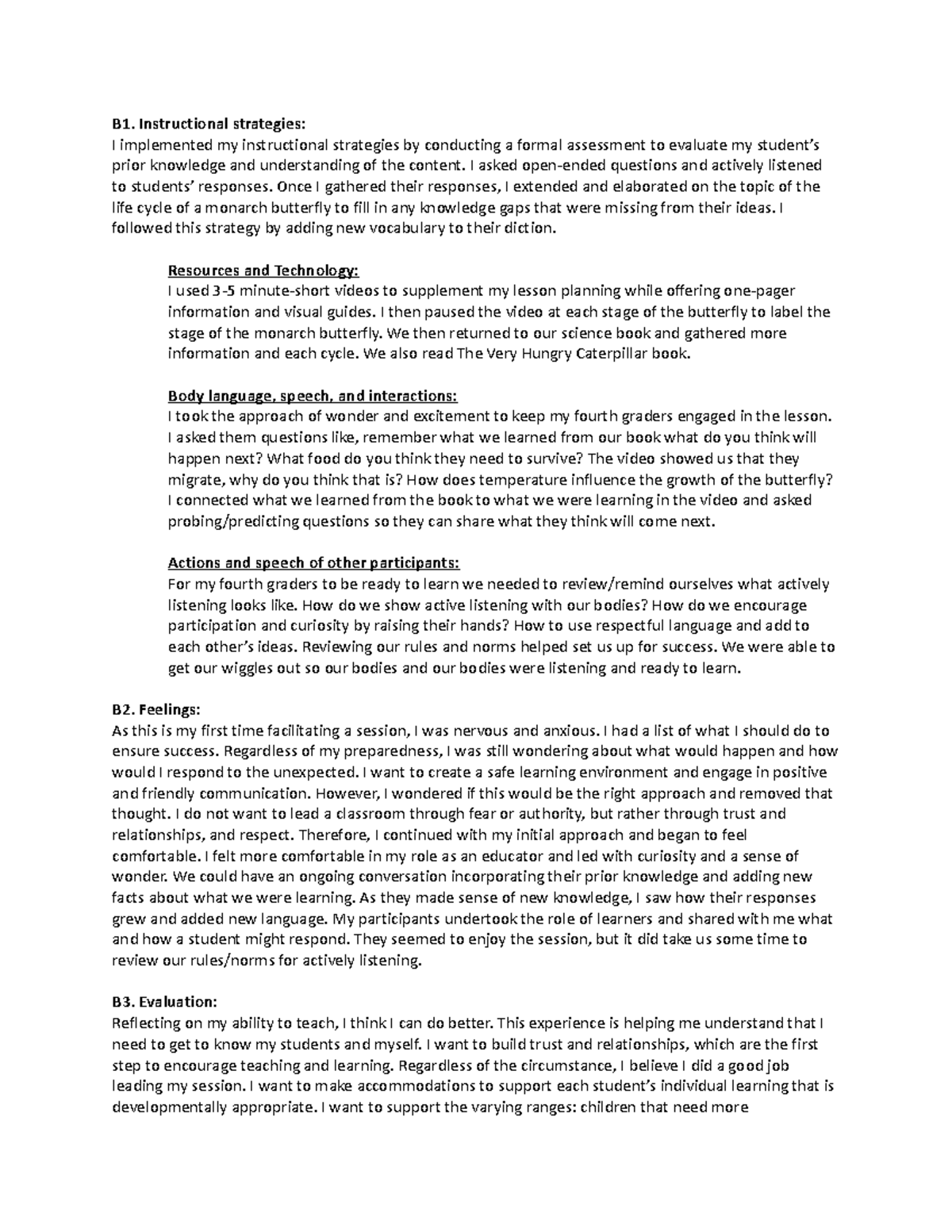 Task 4 - Completing task 4 - B1. Instructional strategies: I ...