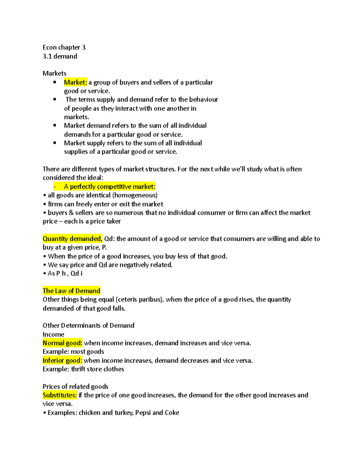Econ chapter 3 - notes - Econ chapter 3 3 demand Markets Market: a ...