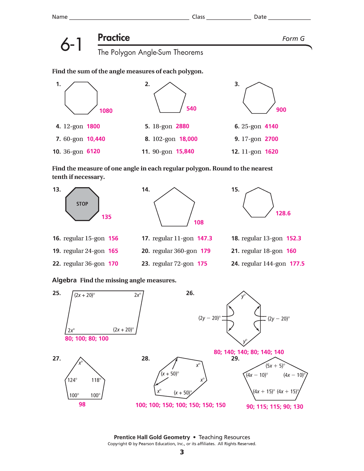 Ch6 Practice Packet Key - Prentice Hall Gold Geometry • Teaching ...