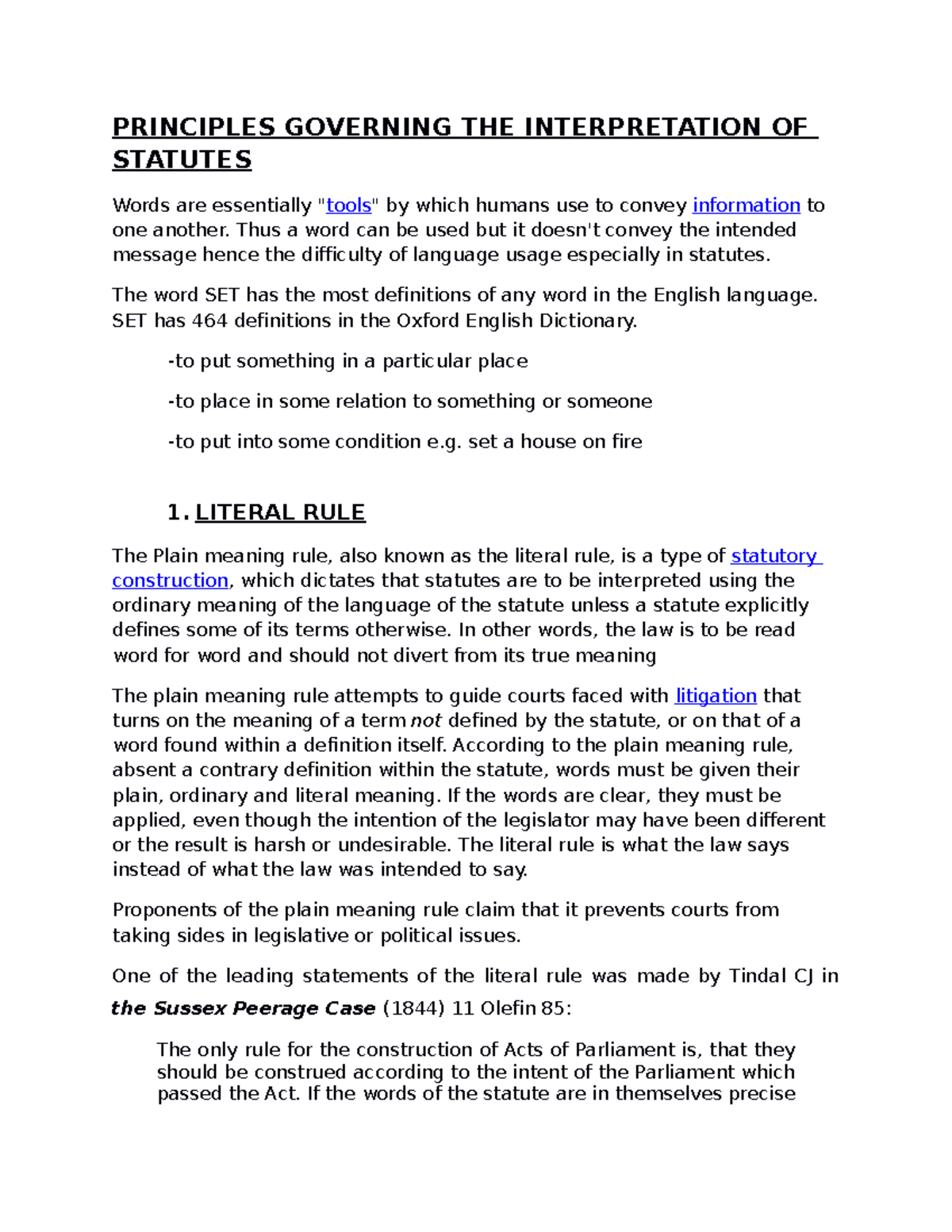 Interpretation of the law PRINCIPLES GOVERNING THE INTERPRETATION OF STATUTES Words are Studocu