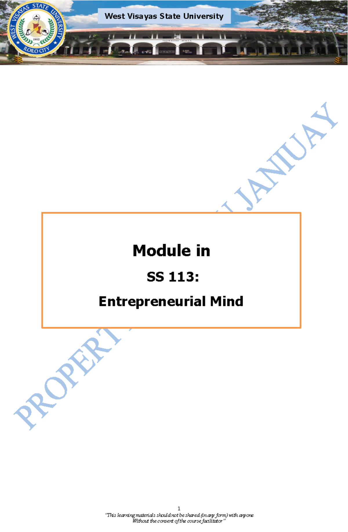 Entrepreneurial-Mind-Mr - 1 “This Learning Materials Should Not Be ...