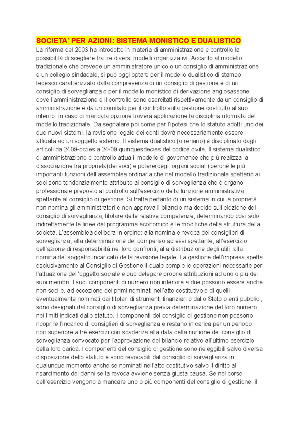 Societa’ PER Azioni Sistema Monistico E Dualistico SOCIETA’ PER AZIONI SISTEMA MONISTICO E Societa’ PER Azioni Sistema Monistico E Dualistico SOCIETA’ PER AZIONI SISTEMA MONISTICO E