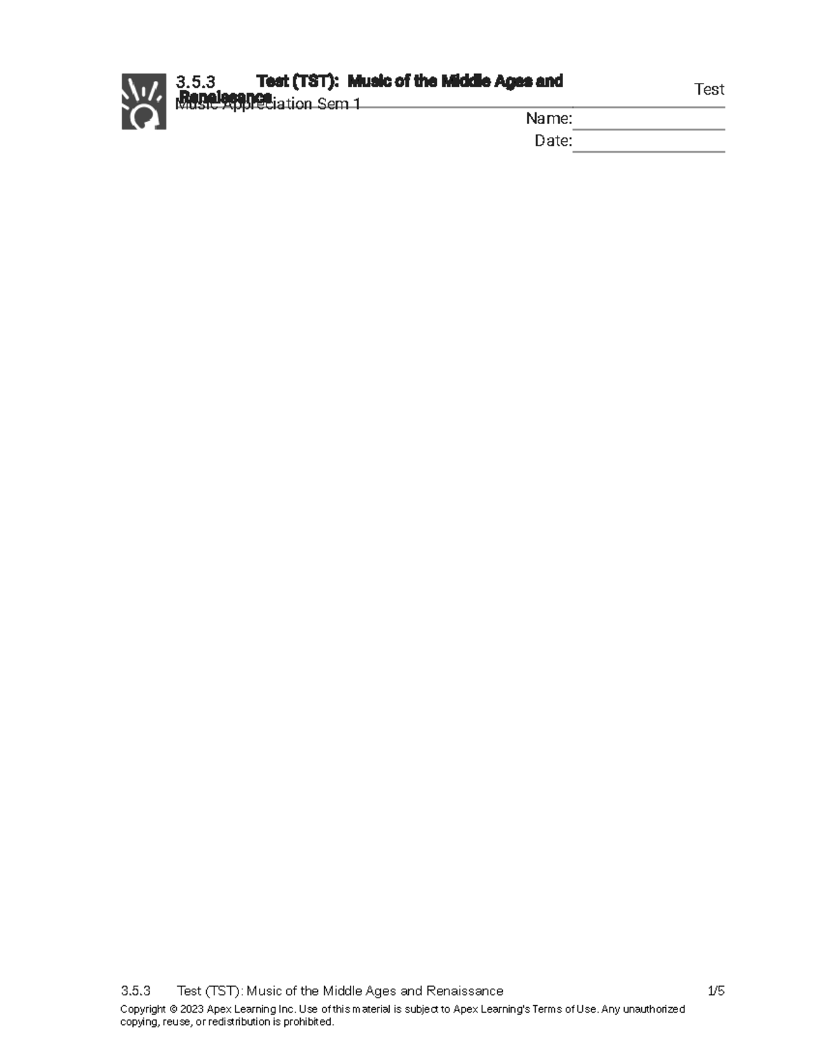 3.5.3 Test (TST) Music of the Middle Ages and Renaissance (Test