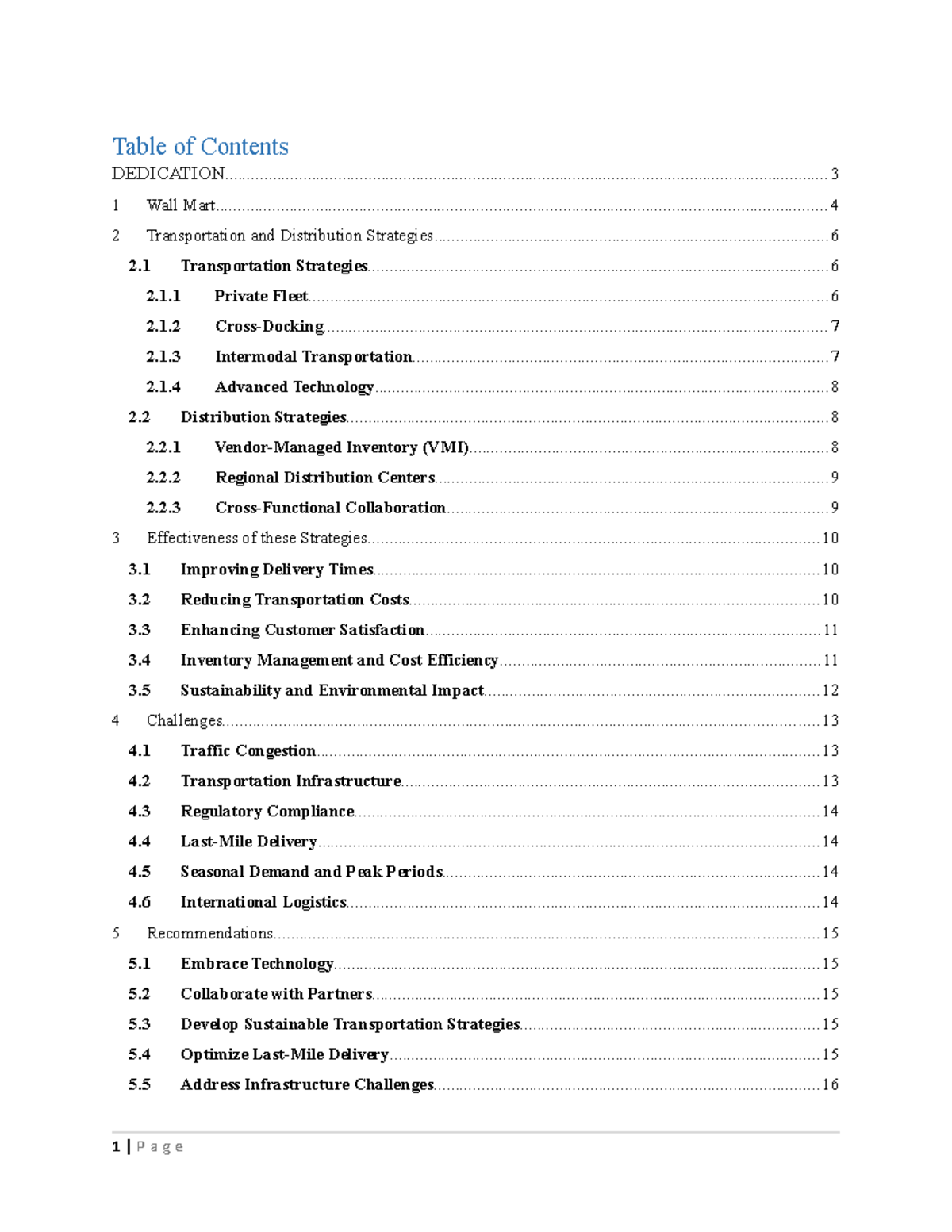 Transportation project - Table of Contents - Studocu