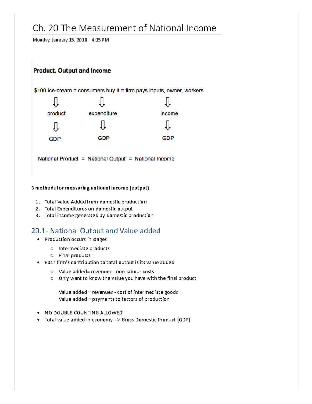 Chapter 20 - econ209 notes - Ch. 20 The Measurement of National Income ...