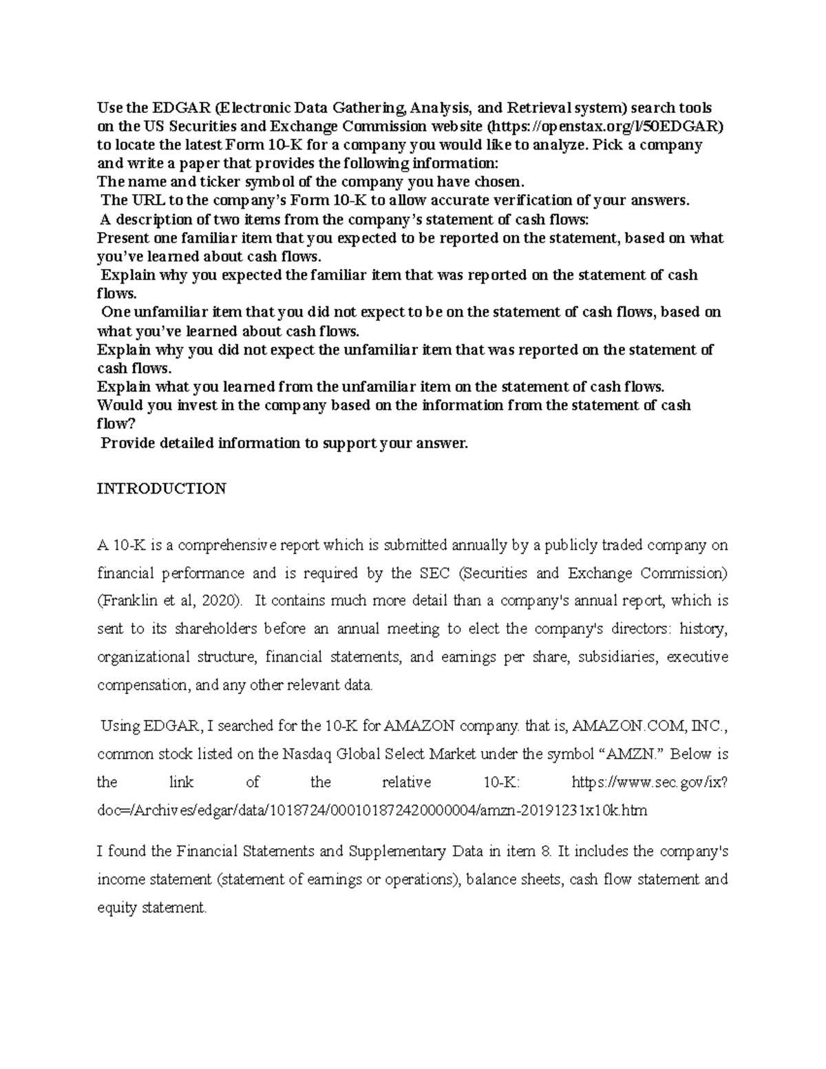 Written assignment 7 Use the EDGAR (Electronic Data Gathering