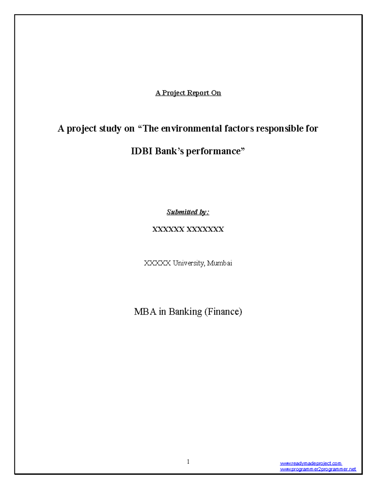 Project Report On Idbi Bank A Project Report On A Project Study On