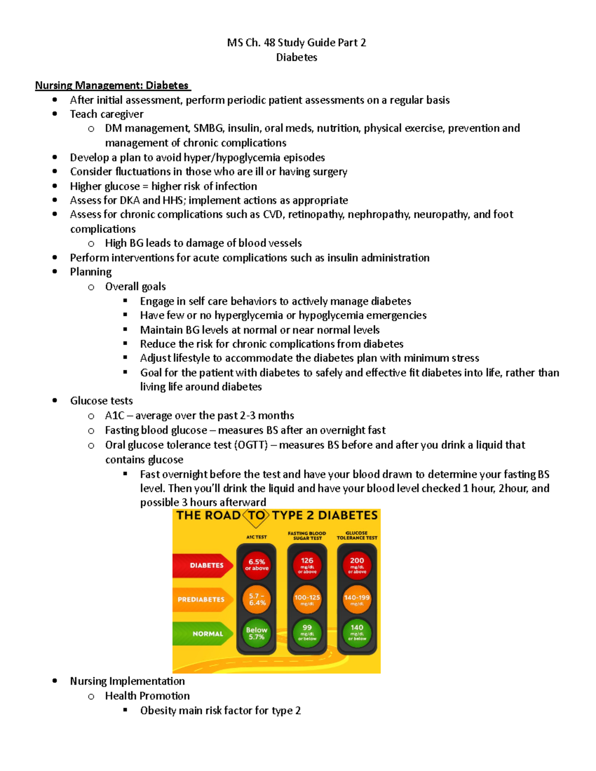 MS Ch.48 Part 2 med surg MS Ch. 48 Study Guide Part 2 Diabetes