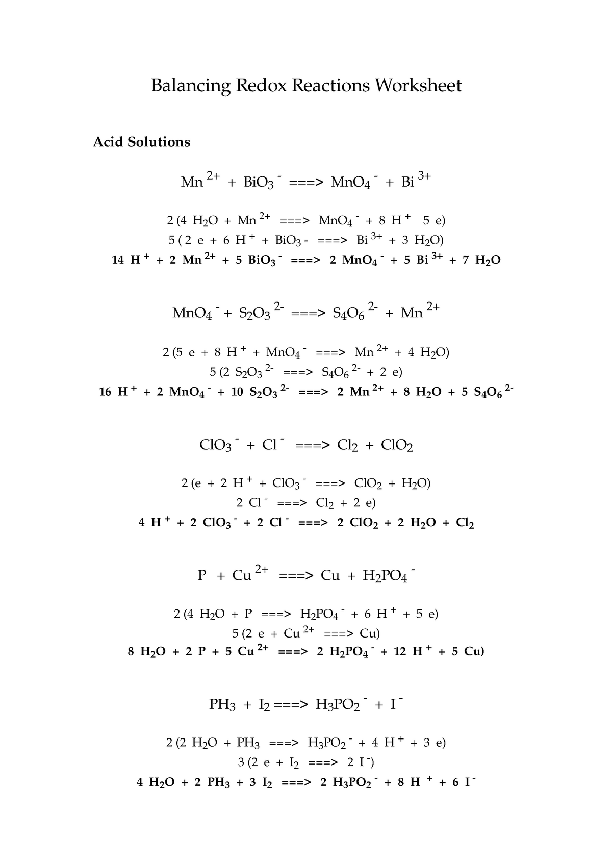 Balancing Redox Reactions Worksheet - StuDocu With Regard To Oxidation And Reduction Worksheet