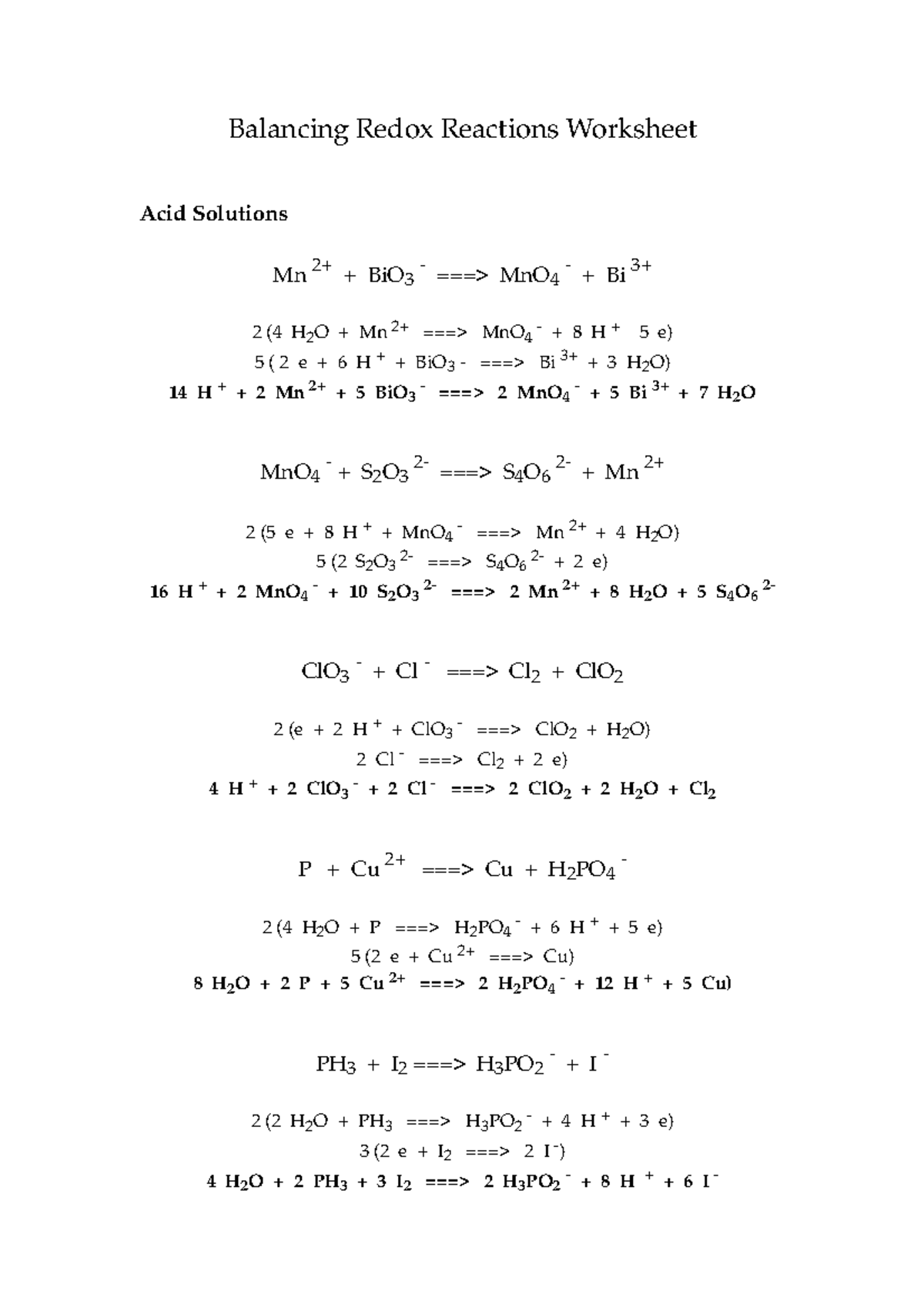 Oxidation Reduction Worksheet Answers - Worksheets For Home Learning