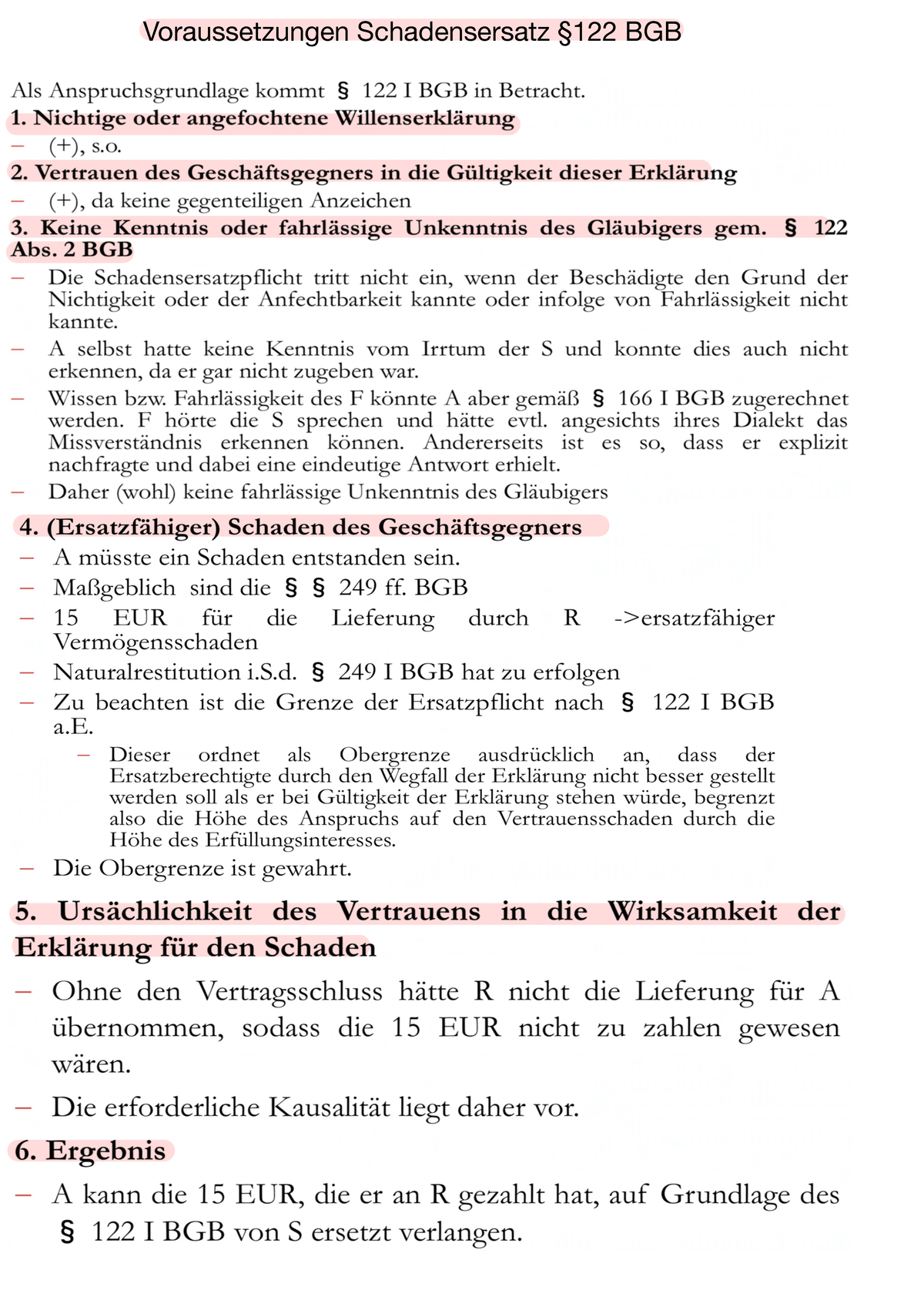 Notizen Schadensersatz BGB Bürgerliches Recht Voraussetzungen Schadensersatz BGB