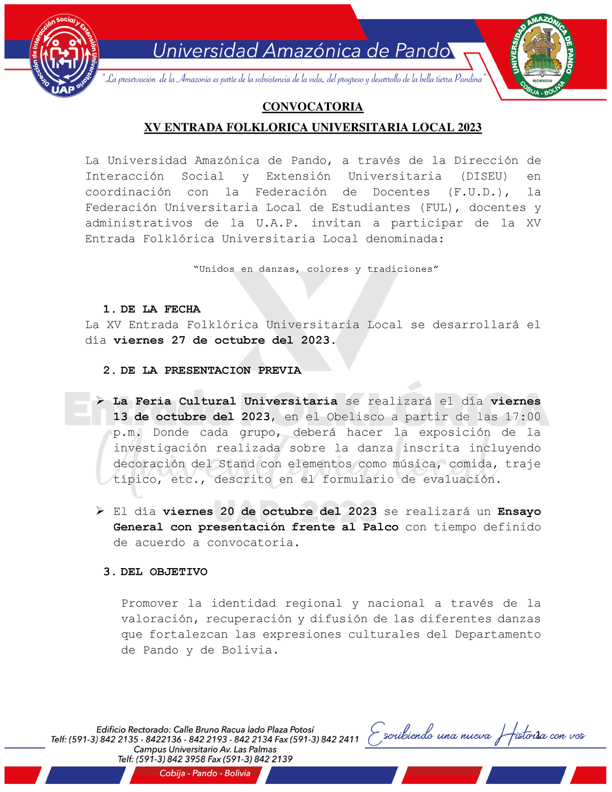 Convocatoria Oficial XV Entrada-02-10-23 - 1 CONVOCATORIA XV ENTRADA ...