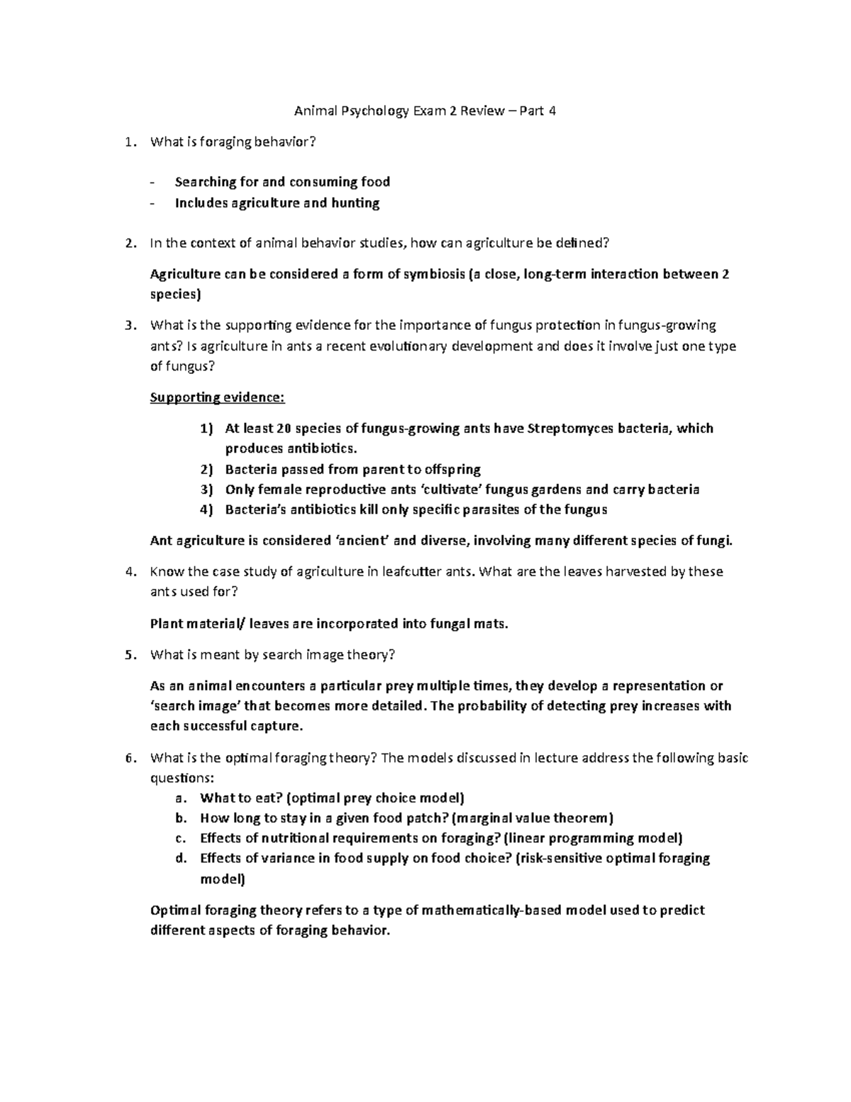 Animal Psychology Exam 2 Review Part 4 Animal Psychology Exam 2