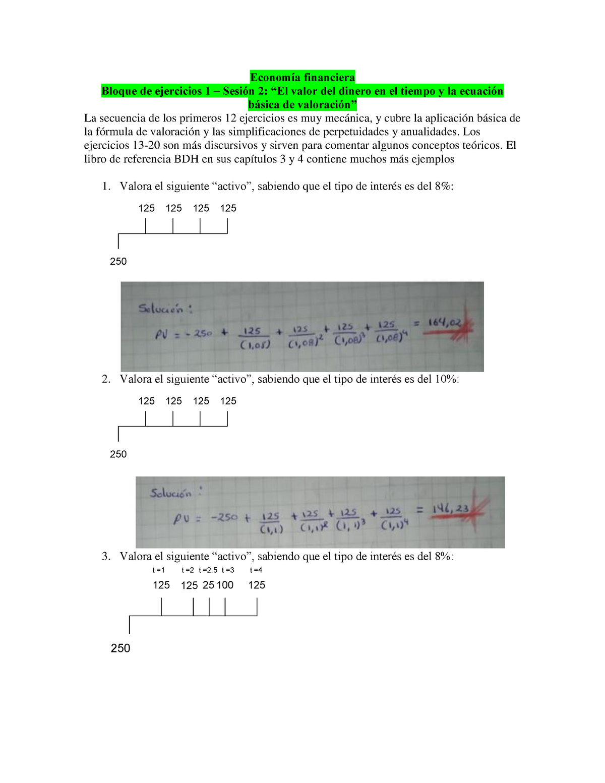 Ejercicios 1,2 Y 3 De Finanzas 1 - Economía Financiera Bloque De ...