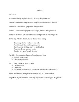 Statistics Notes 2 - Statistics Errors Sampling bias - Created when ...