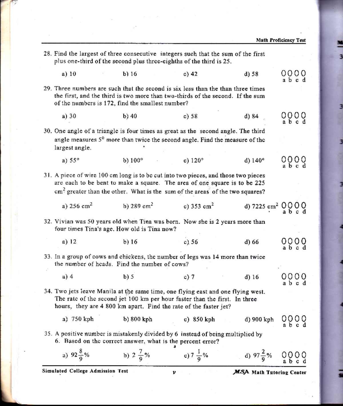 MCQ Upcat Exam 011 - Math Proficiency Test 28. Find the largest of ...