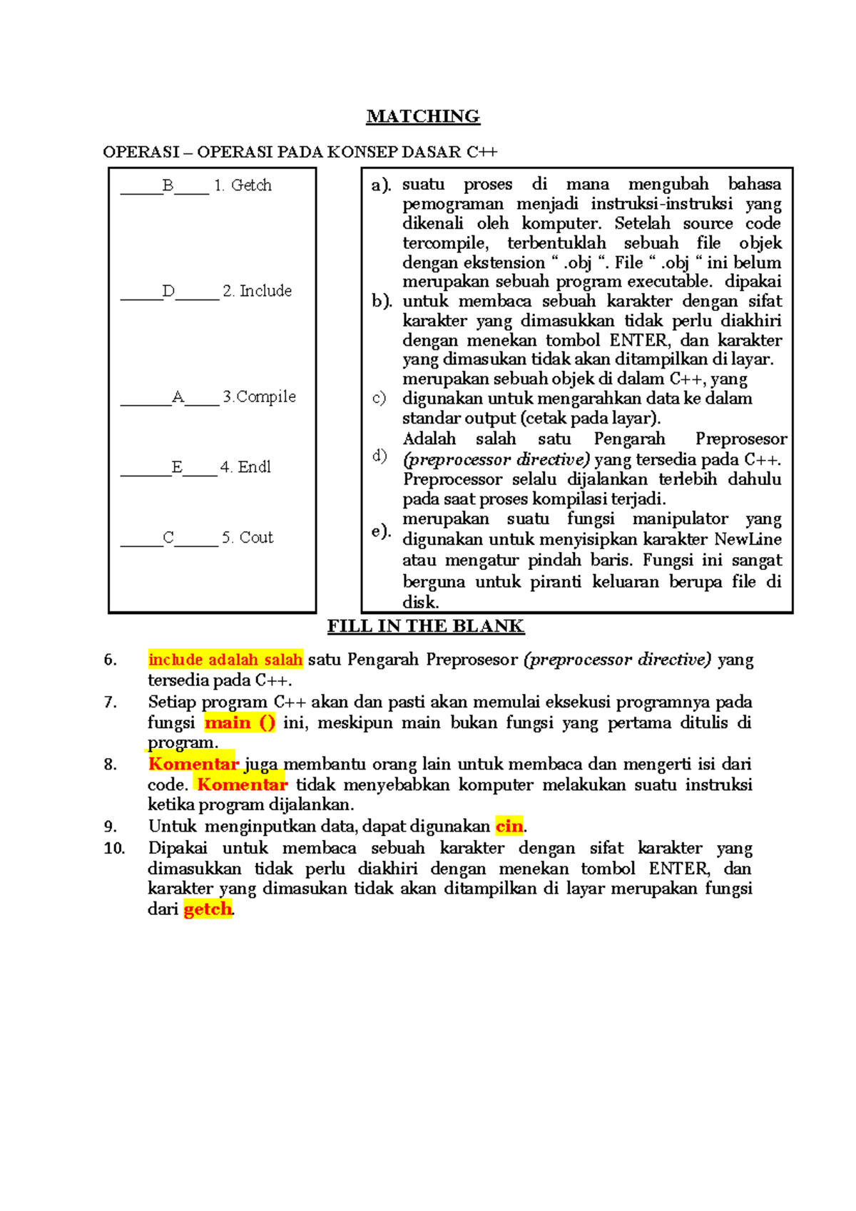 Operasi Dasar C++ - Latihan Soal dan Program C++ sederhana - MATCHING ...