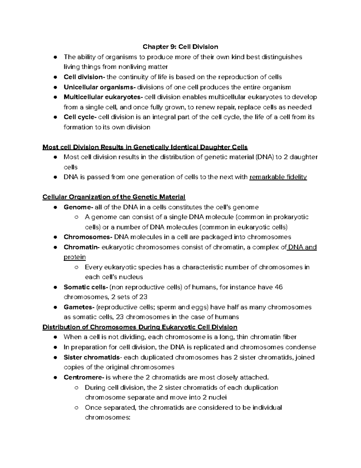 Cells and Biomolecules Exam 3 Chapter 9 Cell Division The ability of