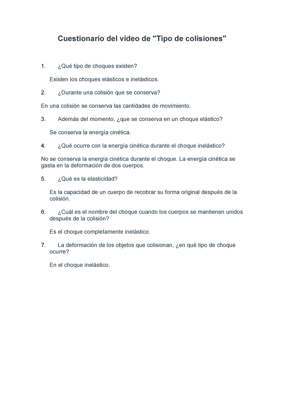 Cuestionario Colisiones Calculo Alicdo A La Fisica 1 - Cuestionario Del ...