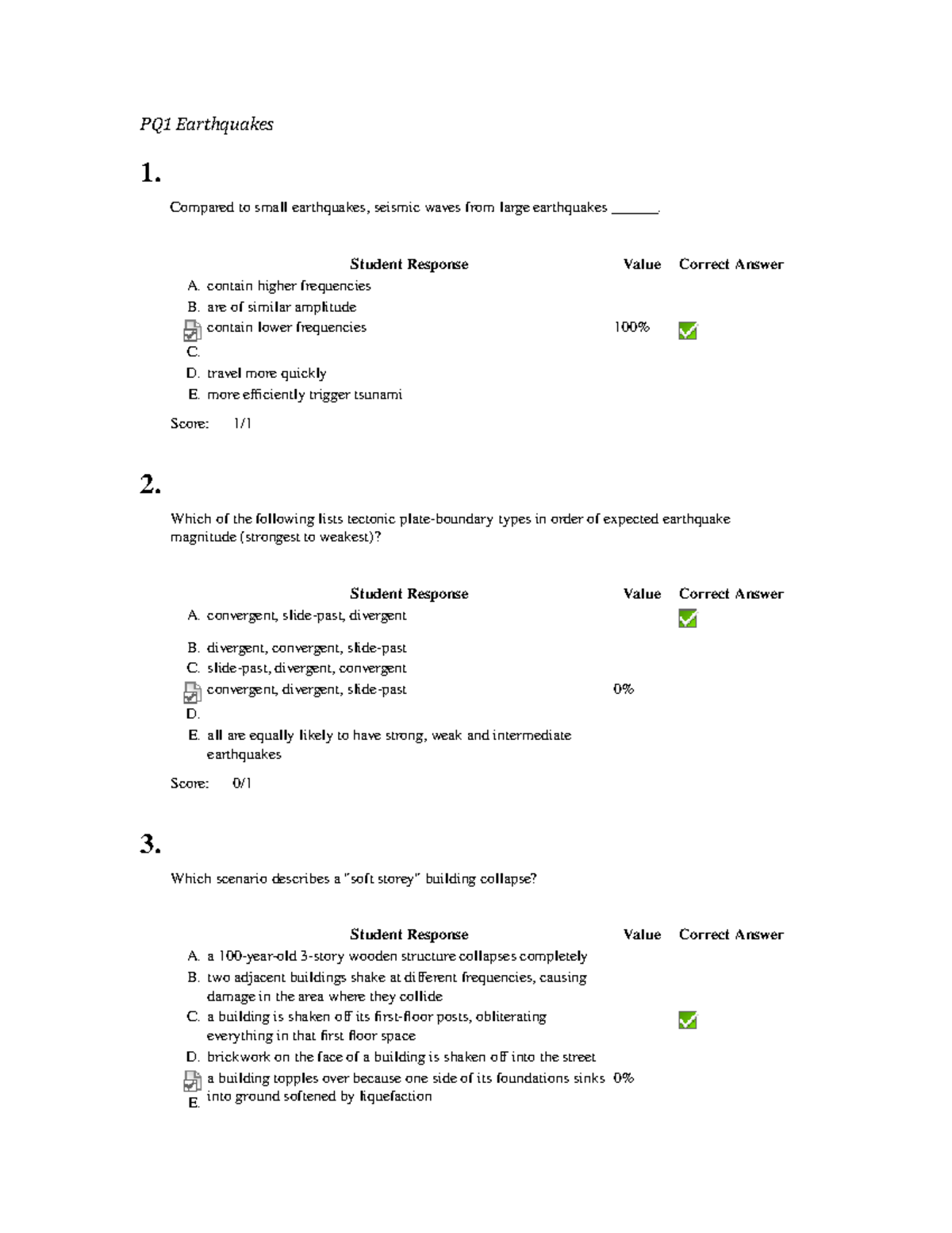 EOSC 114 Module 2 - Earthquakes Practice Quiz 1 - PQ1 Earthquakes 1 ...