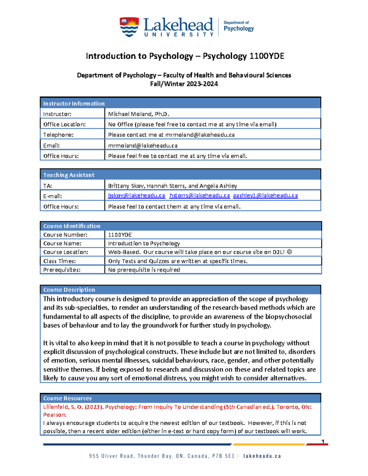 2024 - Fall-Winter - Psyc1100YDE - Introductory Psychology - Syllabus 2 ...