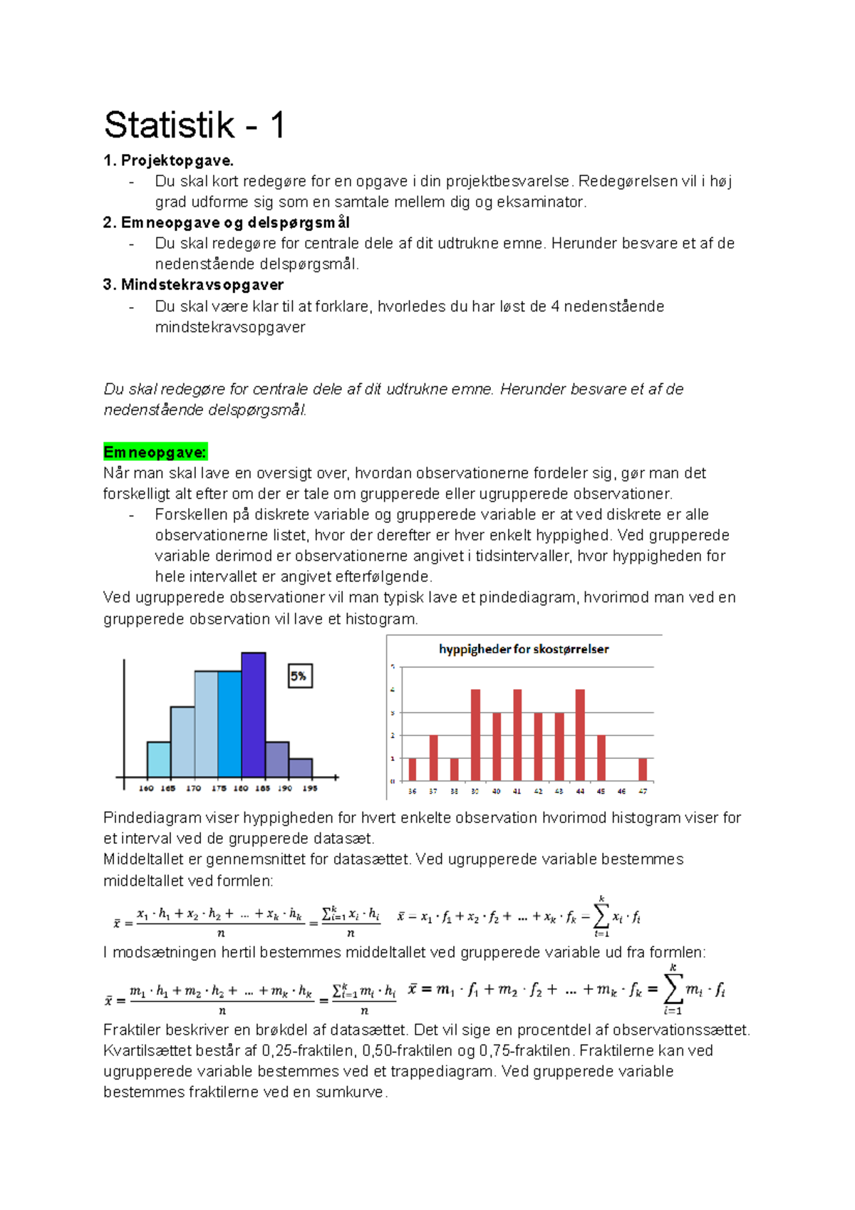 Eksamens Spørgsmål - Matematik - Statistik - 1 1. Projektopgave. - Du ...